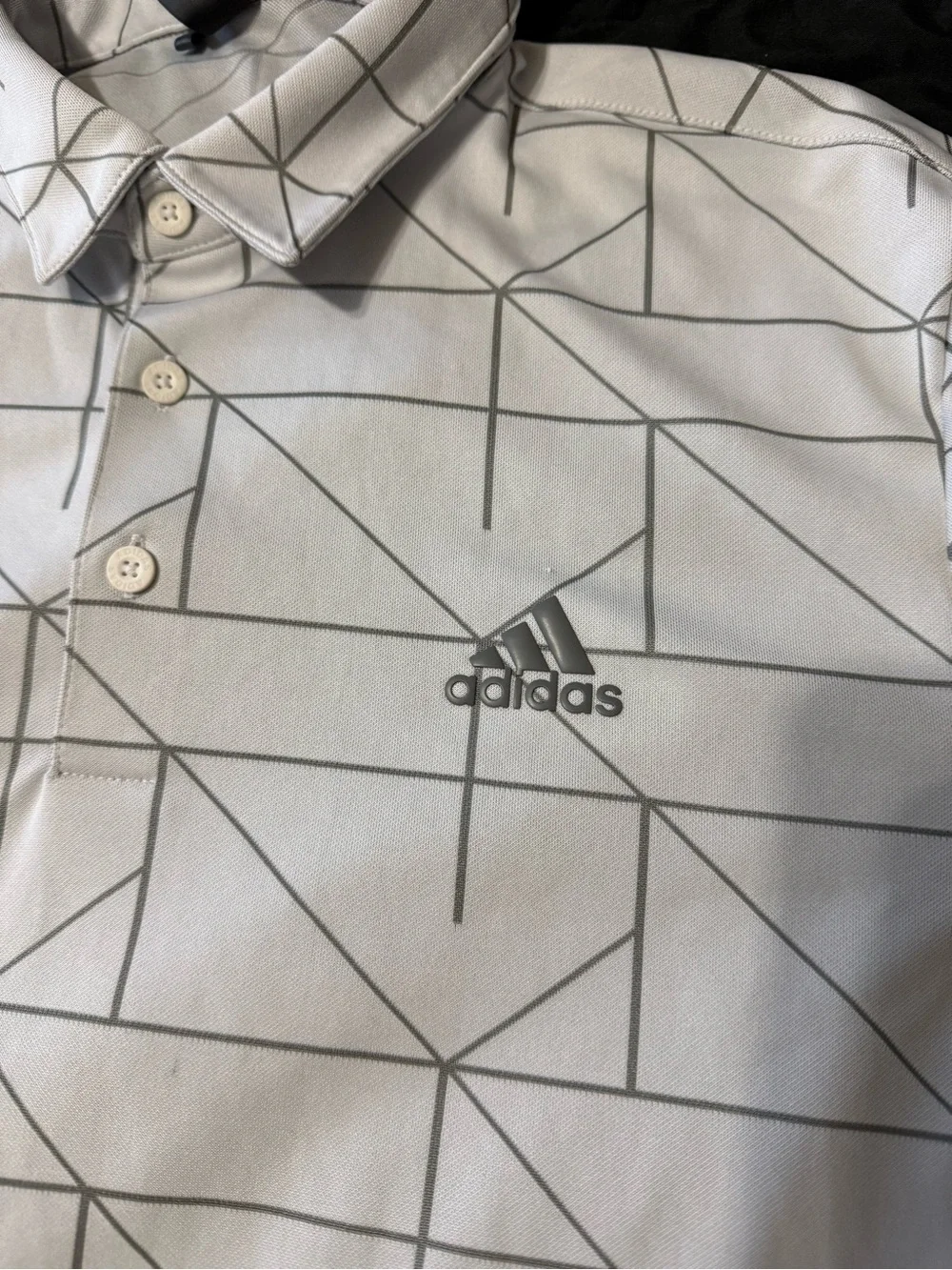 adidas Men’s White Polo with Gray Geometric Lines